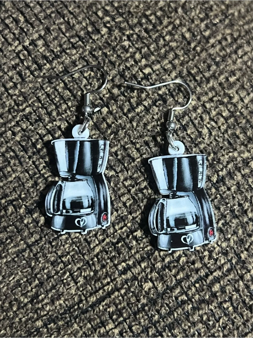 Coffee Maker Dangle Earrings — Black & Silver E109